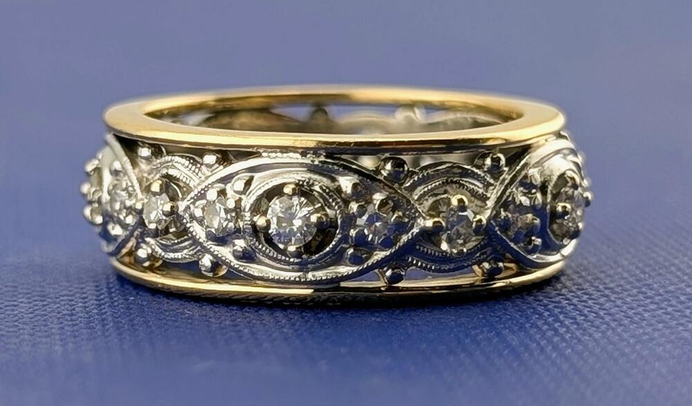 14kt YG, Plat, Diamond Filigree Ring- 6.2g